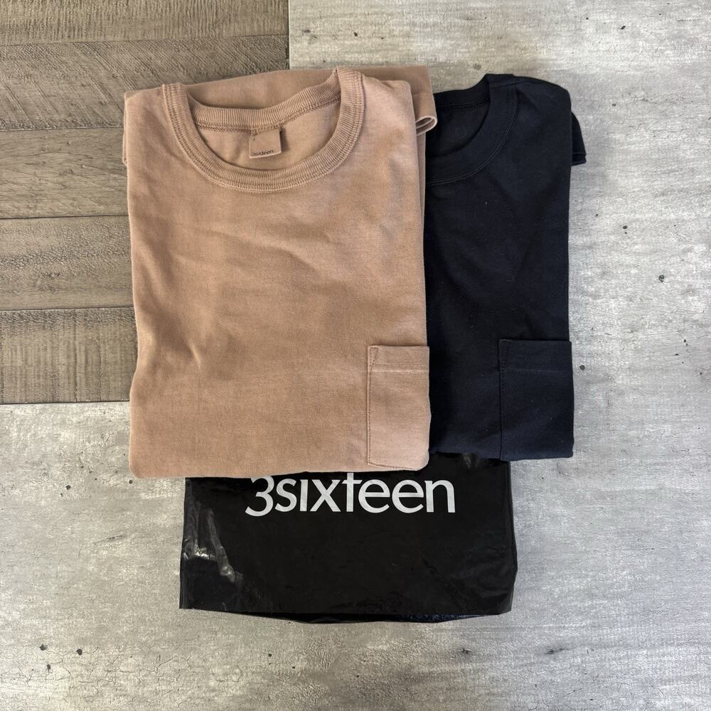 3sixteen Mens Crewneck Short Sleeve Pocket T-Shirt Black & Dyed Tan 2 Pack S NEW